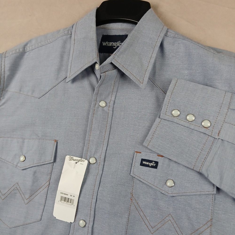 Vintage Wrangler 16x33 Medium Mens Shirt Chambray NWT FLAWS Cowboy 22x27